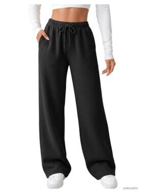 Fleece Lined Straight Leg Sweatpants Drawstring High Rise Lounge Pants